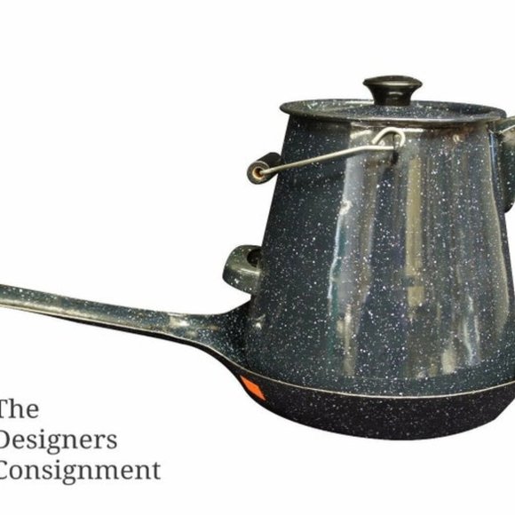 Enamel kettle coffee pot and frying pan